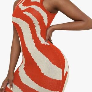 Orange and Cream Sleeveless Knit Dress